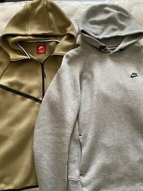 Nike Tech Olive Zip-Up Hoodie & Light Gray Pullover Hoodie